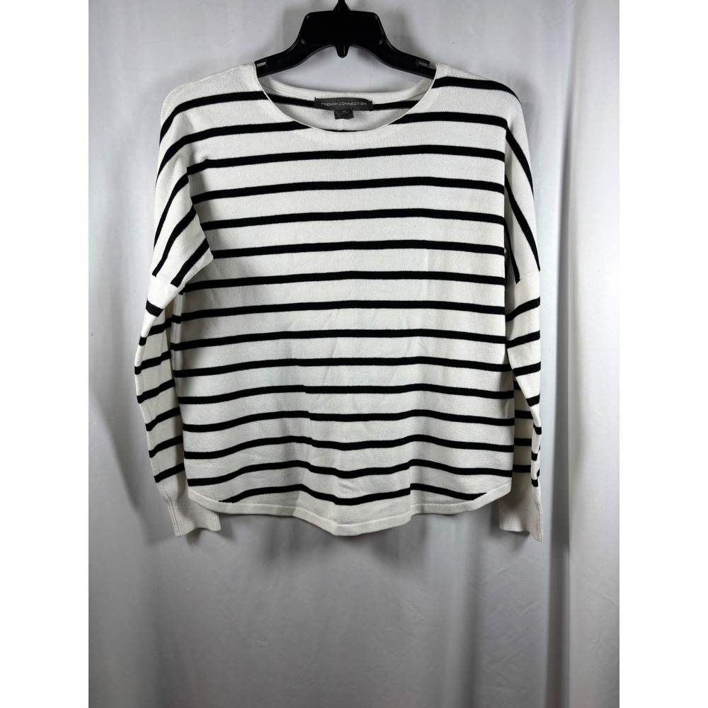 French Connection Womens Medium Striped Crew Neck Sweater Black White